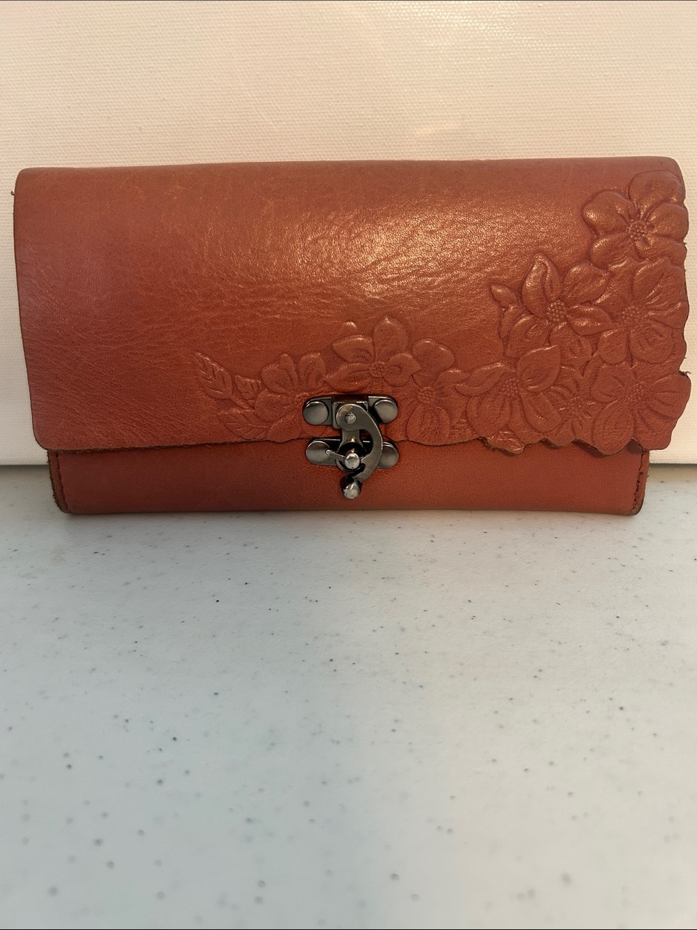 Patricia Nash Embossed Floral Leather Clutch - pink